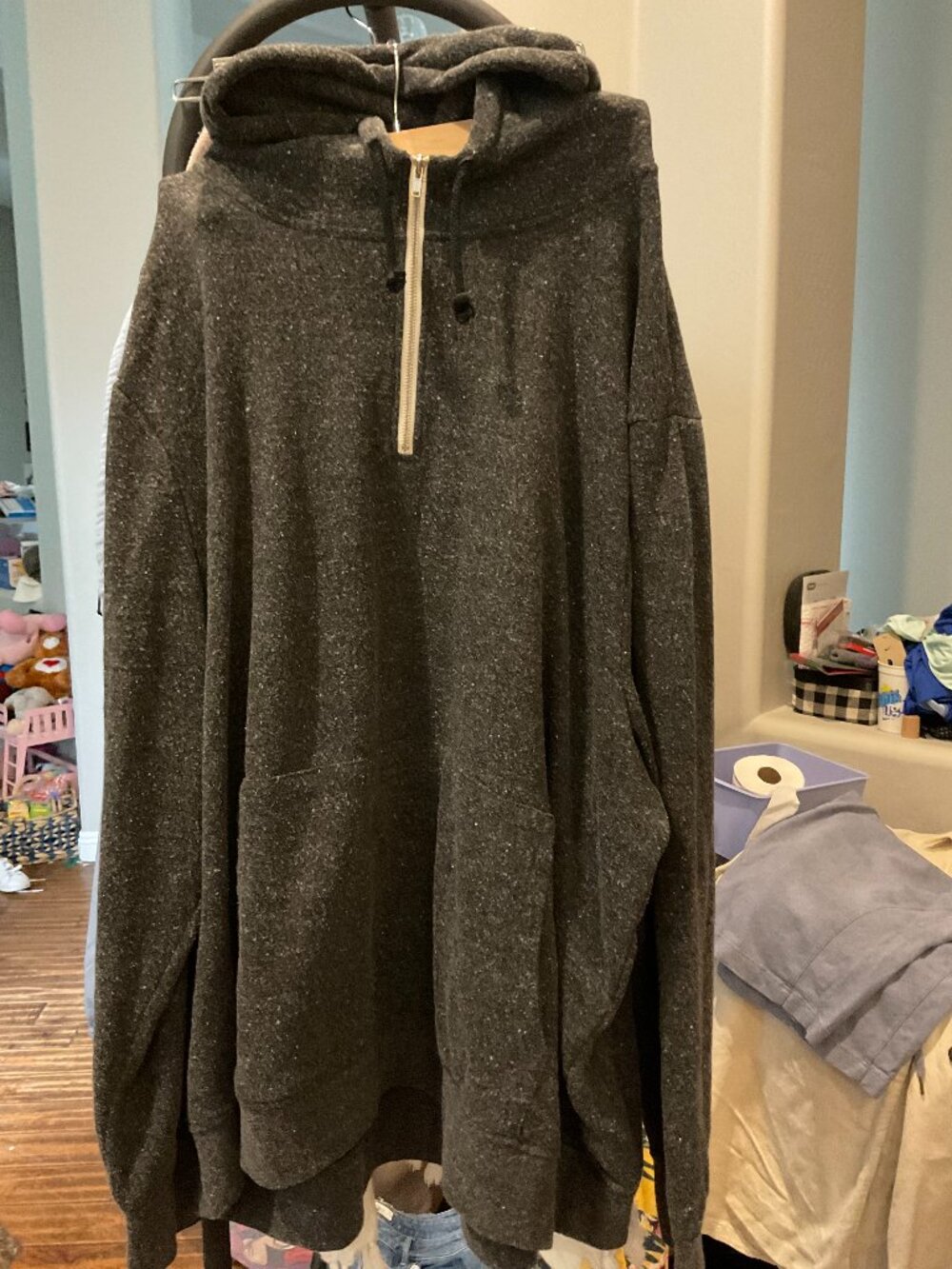 Threads 4 Thought Half Zip Hoodie Charcoal Gray Marled Oversized 2X
